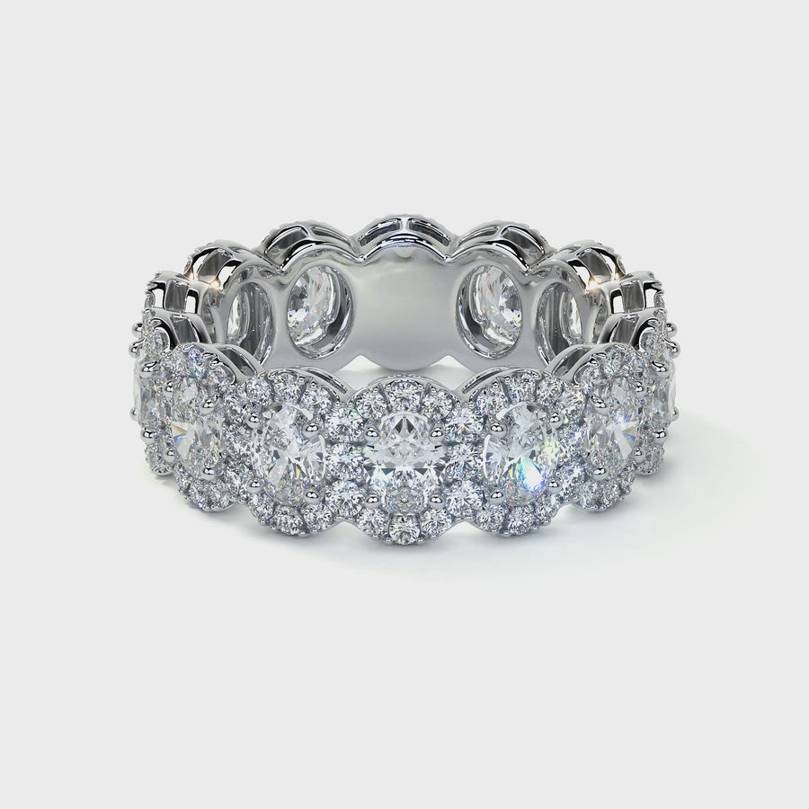 Oval Cut Diamond Eternity Band Ring with Halo