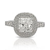 Cushion Cut Diamond Ring with Double Halo and Pave, 1.59 CT - Rings - Leviev Diamonds