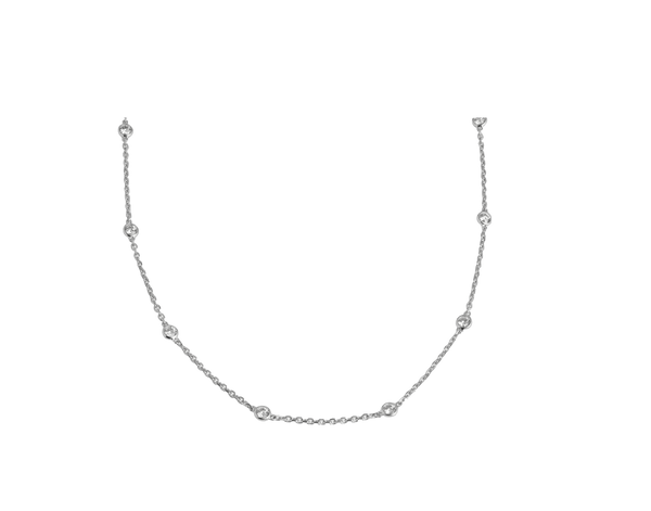 diamond Station Choker Necklace In 18K White Gold | Fascinating Diamonds
