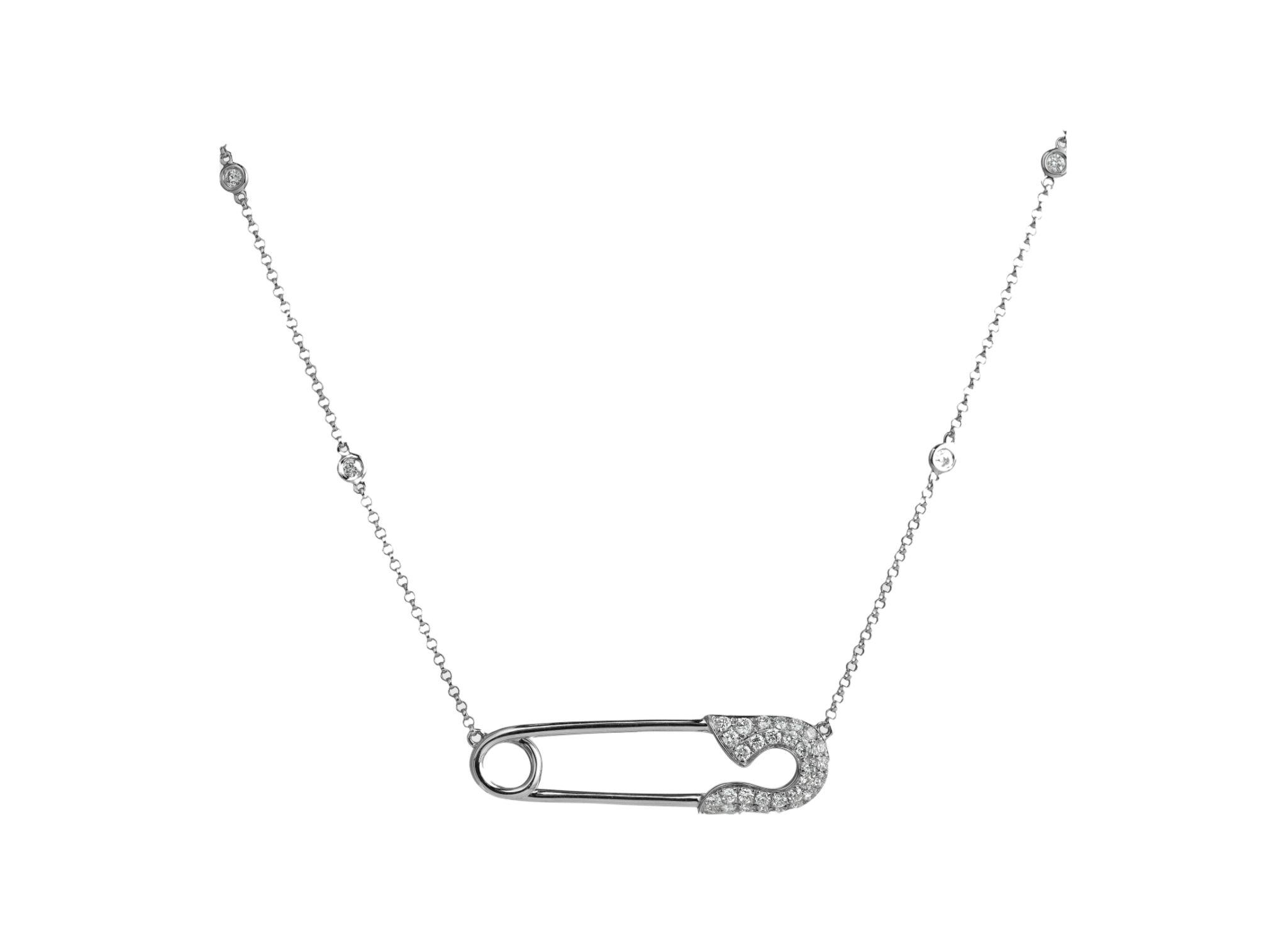 Diamond Pave Safety Pin Necklace - Necklaces - Leviev Diamonds