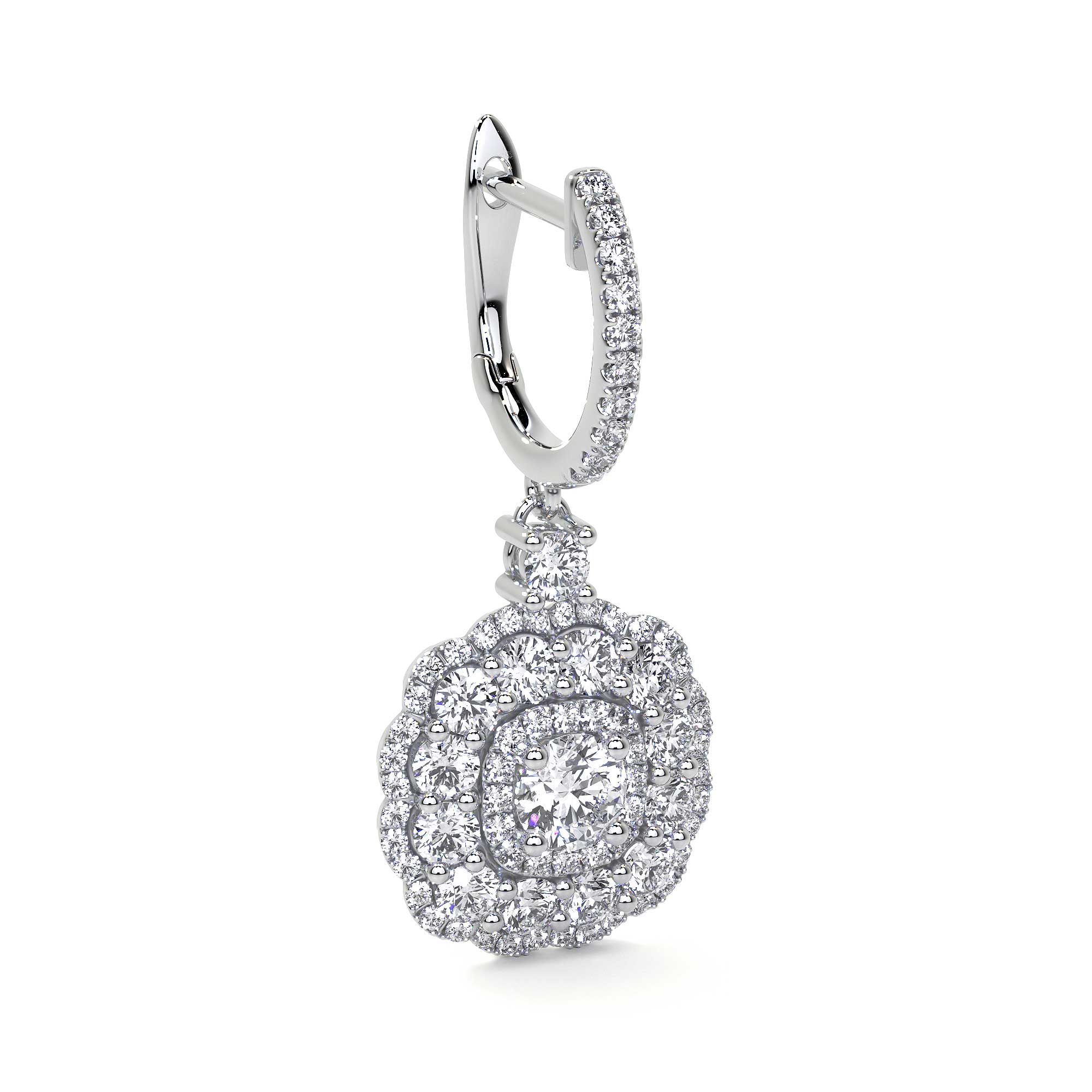 Drop Cluster Diamond Earrings with Halo - Earrings - Leviev Diamonds