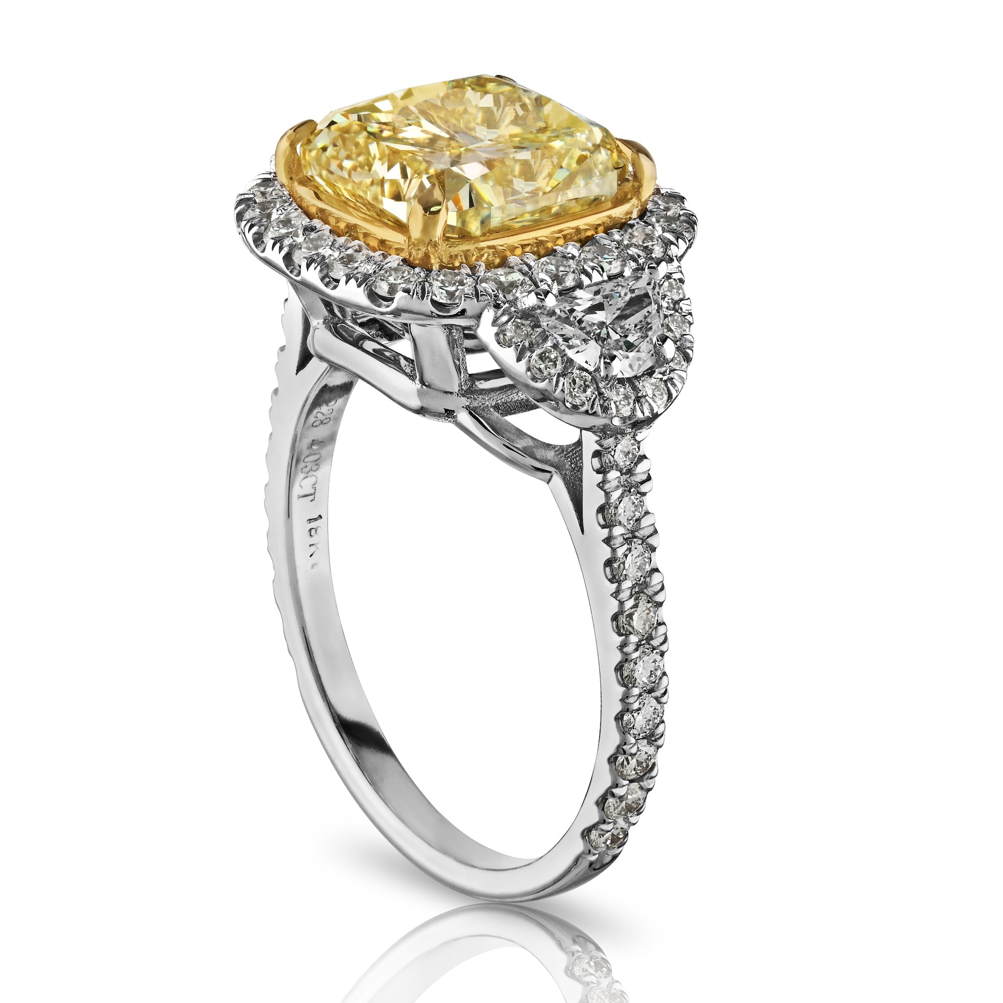 Fancy Light Yellow Diamond Ring with White Diamond Halo and Half-Moon Cuts, 4.03 CT - Rings - Leviev Diamonds