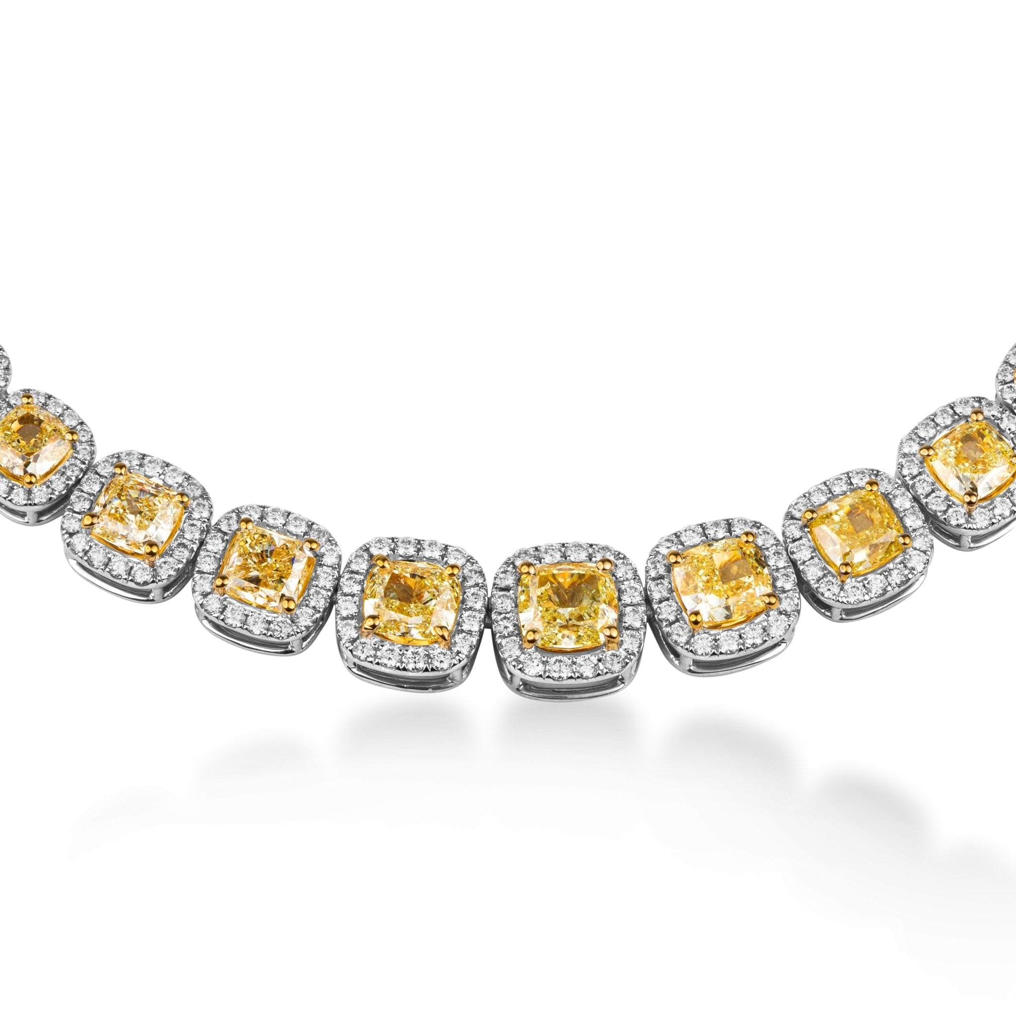 Fancy Yellow Cushion Diamond Necklace With Halo - Necklaces - Leviev Diamonds