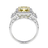 Fancy Yellow Diamond 3 Stone Ring WIth Halo - Rings - Leviev Diamonds