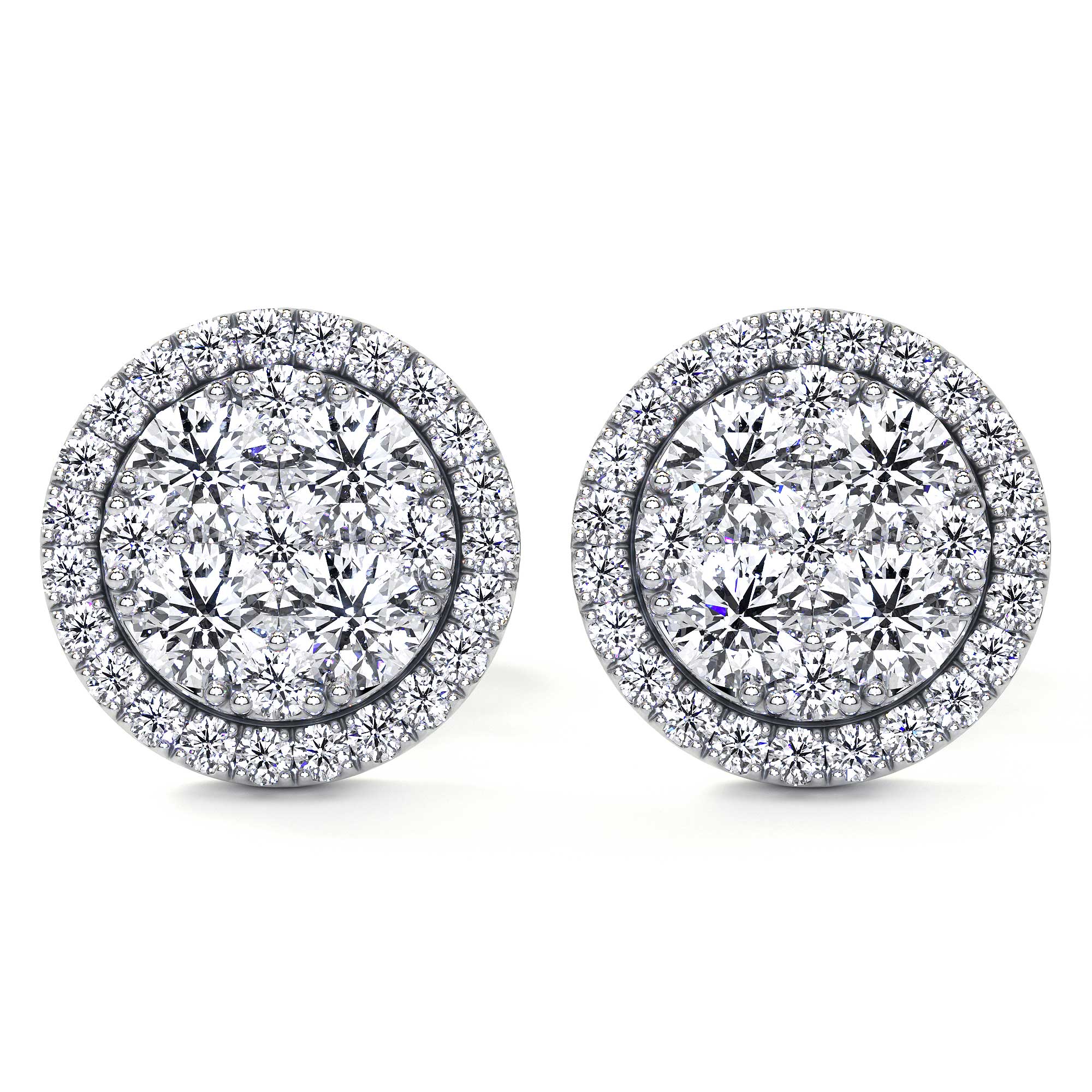 Round Cluster Stud Earrings with Halo - Earrings - Leviev Diamonds