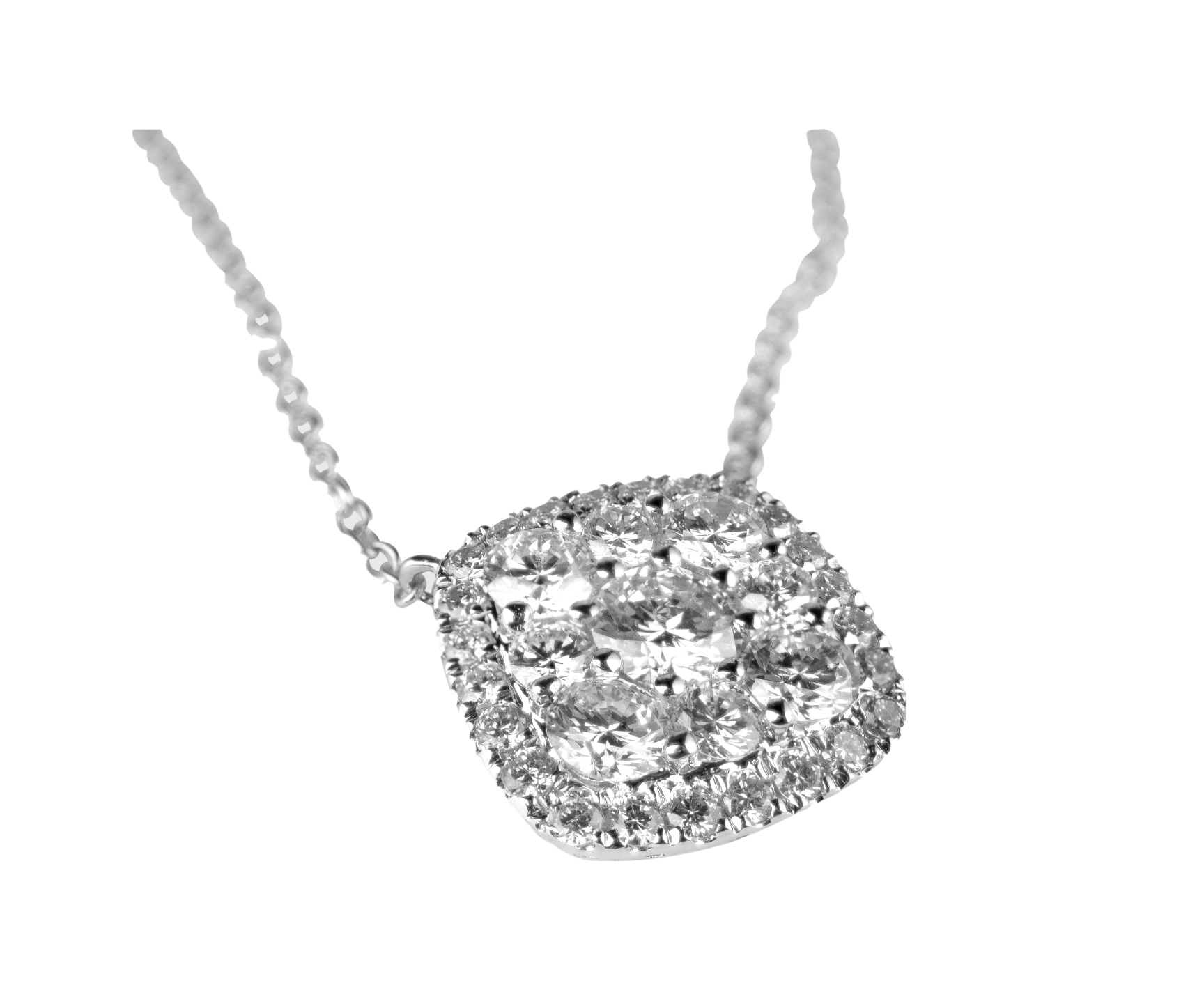Square Diamond Necklace With Halo - Necklaces - Leviev Diamonds