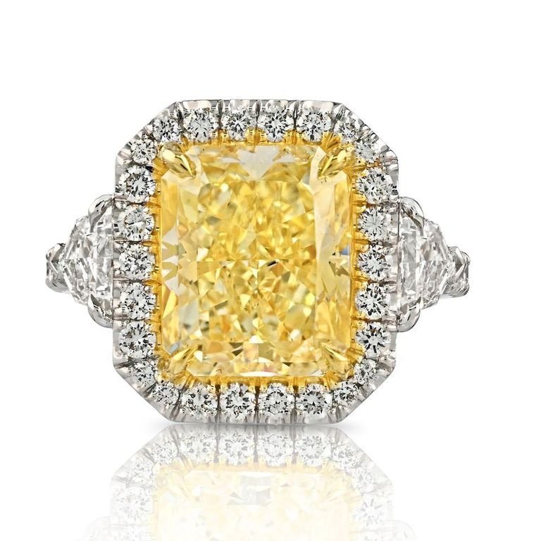Yellow Diamond Ring with White Diamond Halo and Shield Cuts, 5.02 CT - Rings - Leviev Diamonds